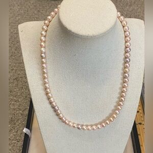 Genuine Pearl Peachy Pink Necklace Sterling Silver Clasp